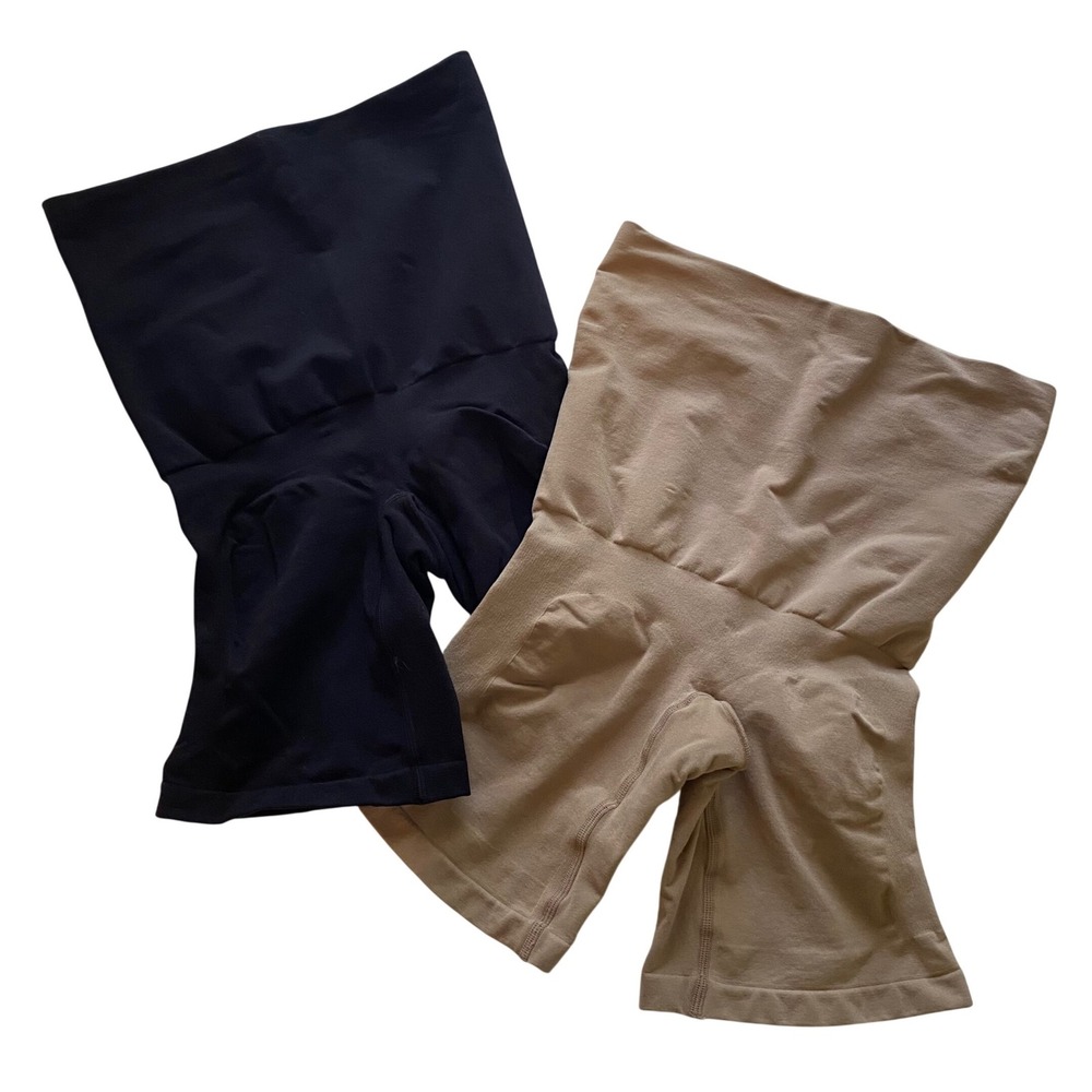 Yitty Shapewear Shorts Set of 2 Women M/L Black Tan High Waisted Seamless Lizzo
